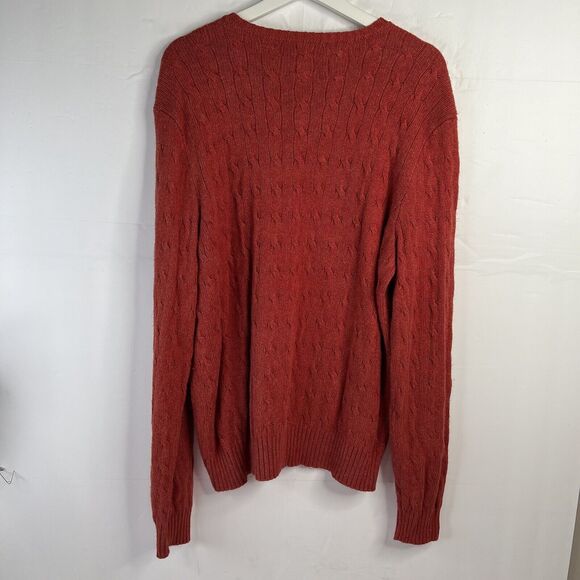Vtg Polo Ralph Lauren Sz XL Cable Knit Sweater Silk Orange Logo Pullover Jumper - Picture 4 of 6